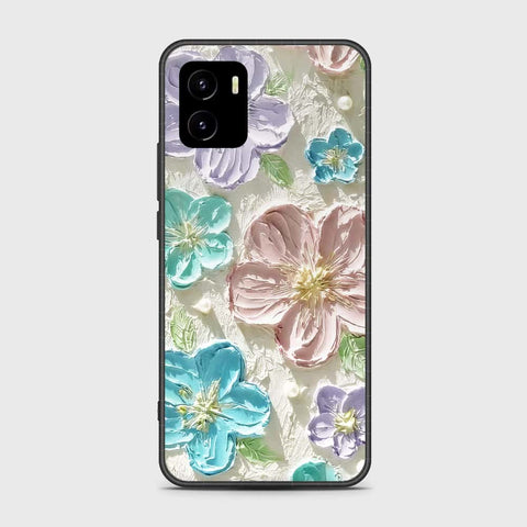 Vivo Y01 Cover - Floral Series - Design 14 - Blue & Purple - HQ Ultra Shine Premium Infinity Glass Soft Silicon Borders Case