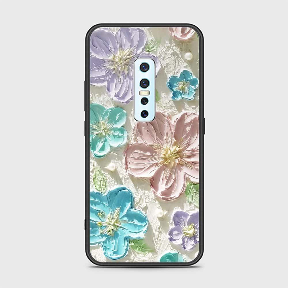 Vivo V17 Pro Cover - Floral Series - Design 14 - Blue & Purple - HQ Ultra Shine Premium Infinity Glass Soft Silicon Borders Case