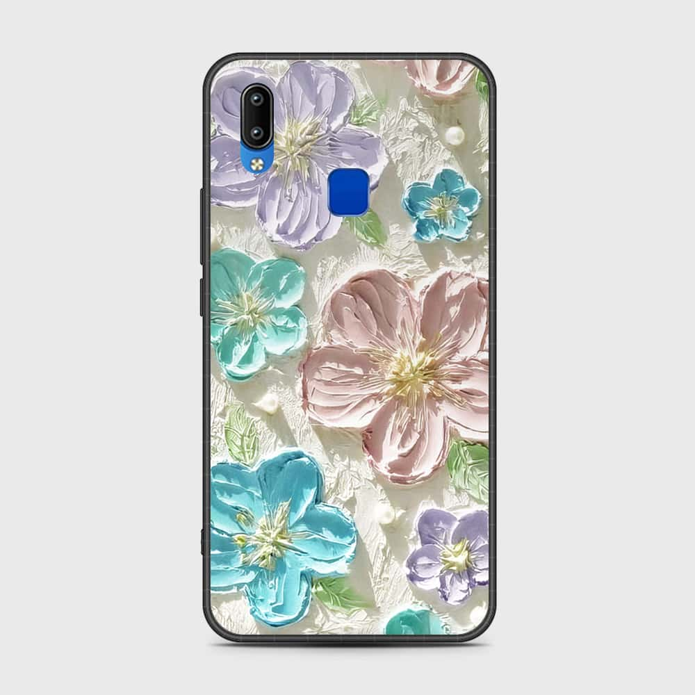 Vivo Y91i Cover - Floral Series - Design 14 - Blue & Purple - HQ Ultra Shine Premium Infinity Glass Soft Silicon Borders Case