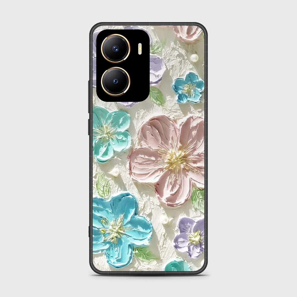 Vivo Y16 Cover - Floral Series - Design 14 - Blue & Purple - HQ Ultra Shine Premium Infinity Glass Soft Silicon Borders Case