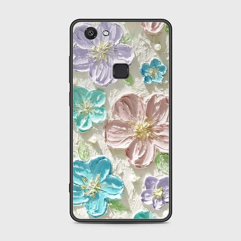 Vivo V7 Cover - Floral Series - Design 14 - Blue & Purple - HQ Ultra Shine Premium Infinity Glass Soft Silicon Borders Case