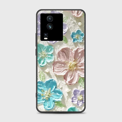 Vivo iQOO Neo 7 Cover - Floral Series - Design 14 - Blue & Purple - HQ Ultra Shine Premium Infinity Glass Soft Silicon Borders Case