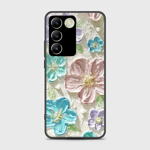 Vivo Y100 4G Cover - Floral Series - Design 14 - Blue & Purple - HQ Ultra Shine Premium Infinity Glass Soft Silicon Borders Case