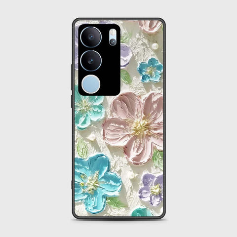 Vivo S17t Cover - Floral Series - Design 14 - Blue & Purple - HQ Ultra Shine Premium Infinity Glass Soft Silicon Borders Case