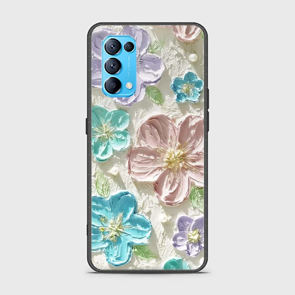 Oppo Reno 5 5G Cover - Floral Series - Design 14 - Blue & Purple - HQ Ultra Shine Premium Infinity Glass Soft Silicon Borders Case