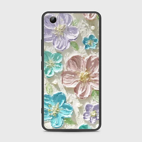 Vivo Y83 Cover - Floral Series - Design 14 - Blue & Purple - HQ Ultra Shine Premium Infinity Glass Soft Silicon Borders Case