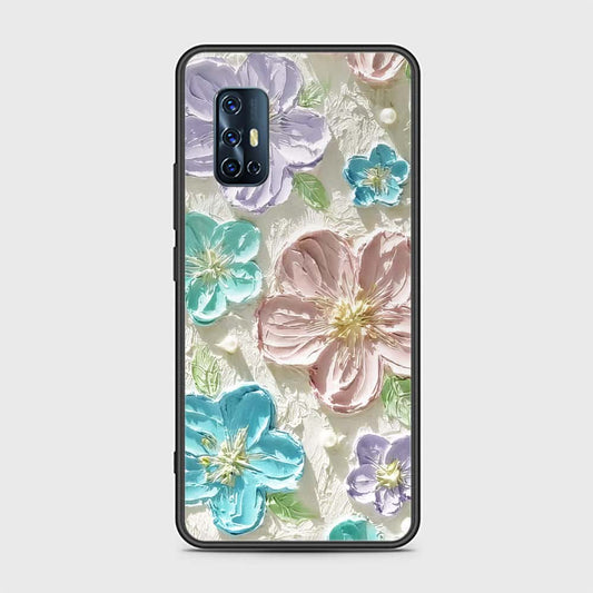 Vivo V17 Cover - Floral Series - Design 14 - Blue & Purple - HQ Ultra Shine Premium Infinity Glass Soft Silicon Borders Case