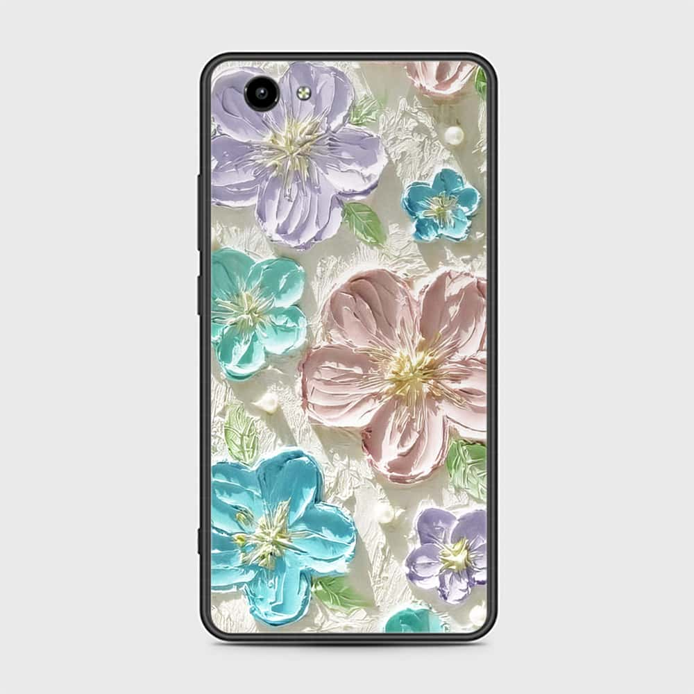 Vivo Y71 Cover - Floral Series - Design 14 - Blue & Purple - HQ Ultra Shine Premium Infinity Glass Soft Silicon Borders Case