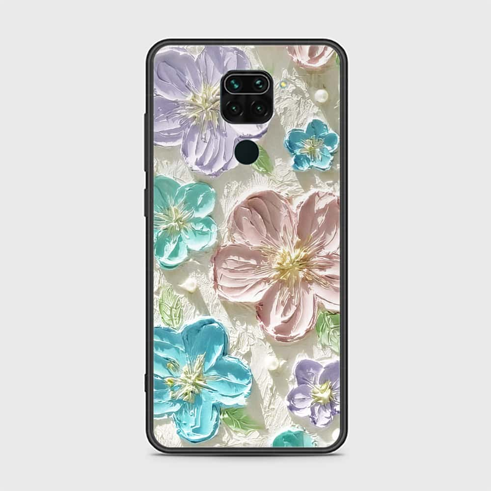 Xiaomi Redmi Note 9 Cover - Floral Series - Design 14 - Blue & Purple - HQ Ultra Shine Premium Infinity Glass Soft Silicon Borders Case