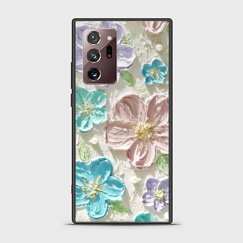 Samsung Galaxy Note 20 Ultra Cover - Floral Series - Design 14 - Blue & Purple - HQ Ultra Shine Premium Infinity Glass Soft Silicon Borders Case