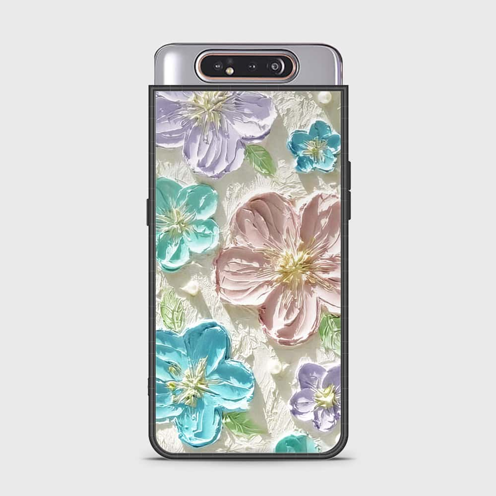 Samsung Galaxy A80 Cover - Floral Series - Design 14 - Blue & Purple - HQ Ultra Shine Premium Infinity Glass Soft Silicon Borders Case