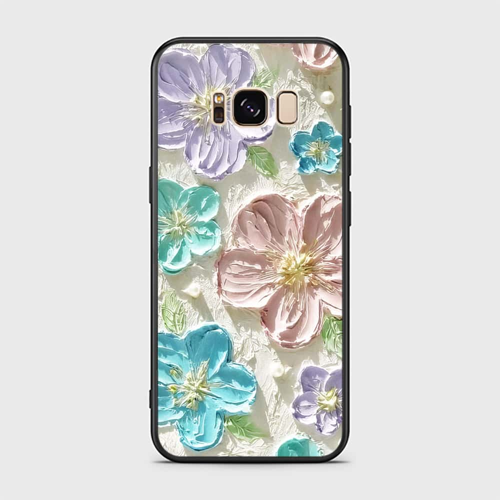 Samsung Galaxy S8 Cover - Floral Series - Design 14 - Blue & Purple - HQ Ultra Shine Premium Infinity Glass Soft Silicon Borders Case