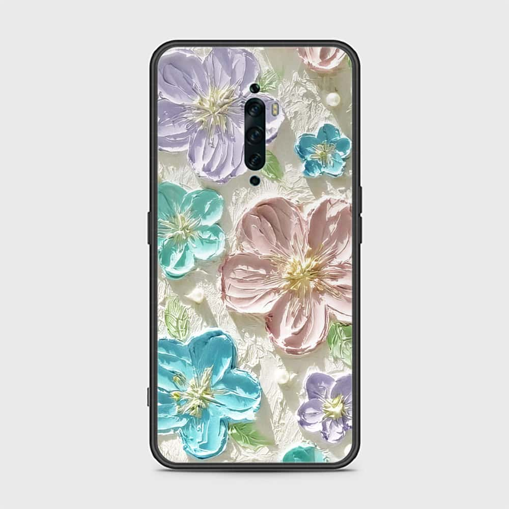 Oppo Reno 2F Cover - Floral Series - Design 14 - Blue & Purple - HQ Ultra Shine Premium Infinity Glass Soft Silicon Borders Case