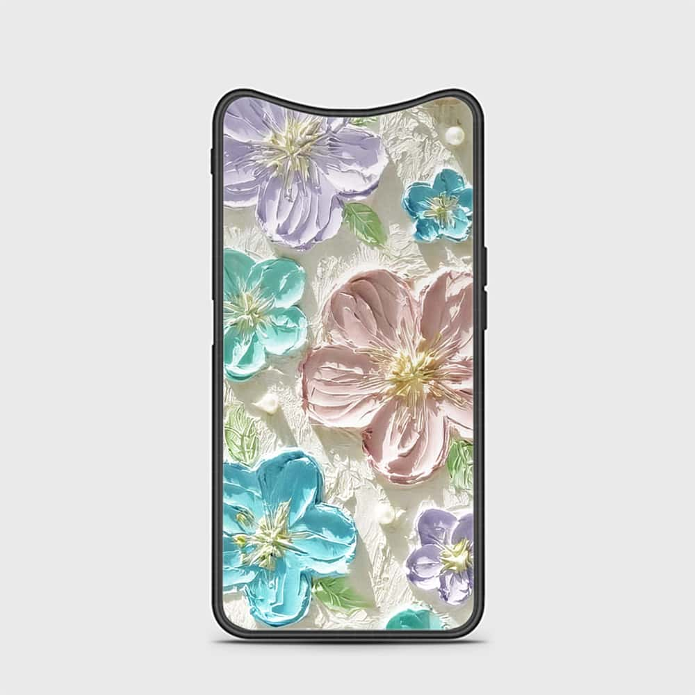 Oppo Find X Cover - Floral Series - Design 14 - Blue & Purple - HQ Ultra Shine Premium Infinity Glass Soft Silicon Borders Case