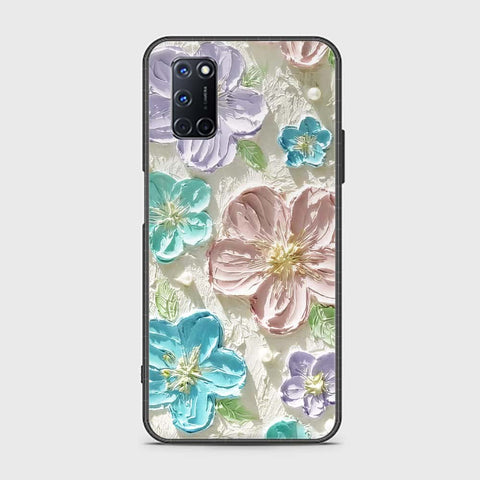 Oppo A92 Cover - Floral Series - Design 14 - Blue & Purple - HQ Ultra Shine Premium Infinity Glass Soft Silicon Borders Case