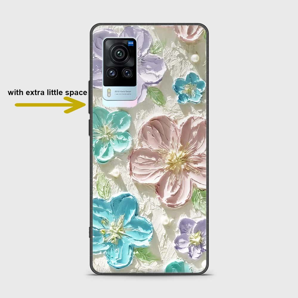 Vivo X60 Pro Cover - Floral Series - Design 14 - Blue & Purple - HQ Ultra Shine Premium Infinity Glass Soft Silicon Borders Case