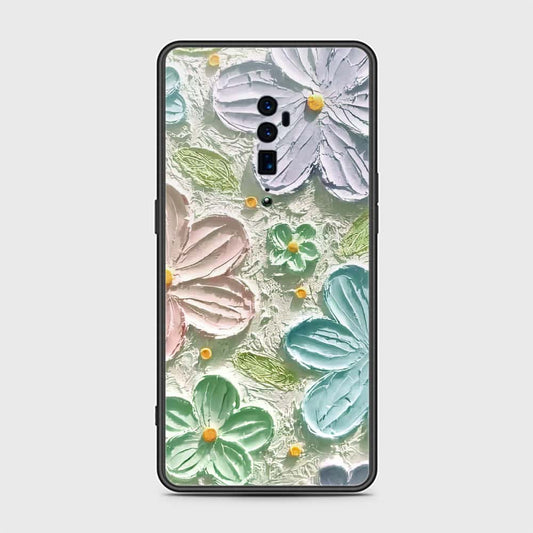 Oppo Reno 10x Zoom Cover - Floral Series - Design 15 - Blue & Green - HQ Ultra Shine Premium Infinity Glass Soft Silicon Borders Case