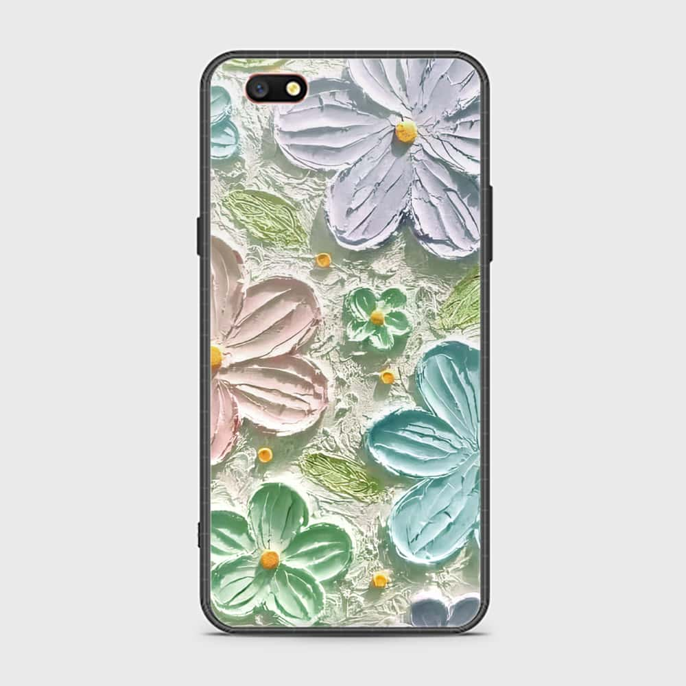 Oppo A77 Cover - Floral Series - Design 15 - Blue & Green - HQ Ultra Shine Premium Infinity Glass Soft Silicon Borders Case