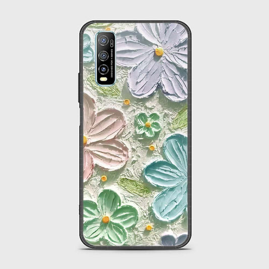 Vivo Y70s Cover - Floral Series - Design 15 - Blue & Green - HQ Ultra Shine Premium Infinity Glass Soft Silicon Borders Case