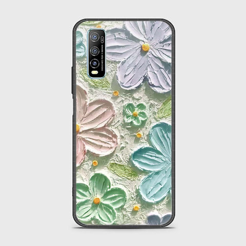 Vivo Y70s Cover - Floral Series - Design 15 - Blue & Green - HQ Ultra Shine Premium Infinity Glass Soft Silicon Borders Case