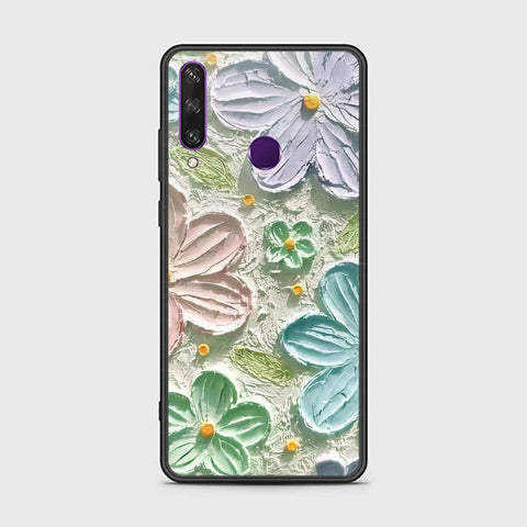 Huawei Y6p Cover - Floral Series - Design 15 - Blue & Green - HQ Ultra Shine Premium Infinity Glass Soft Silicon Borders Case