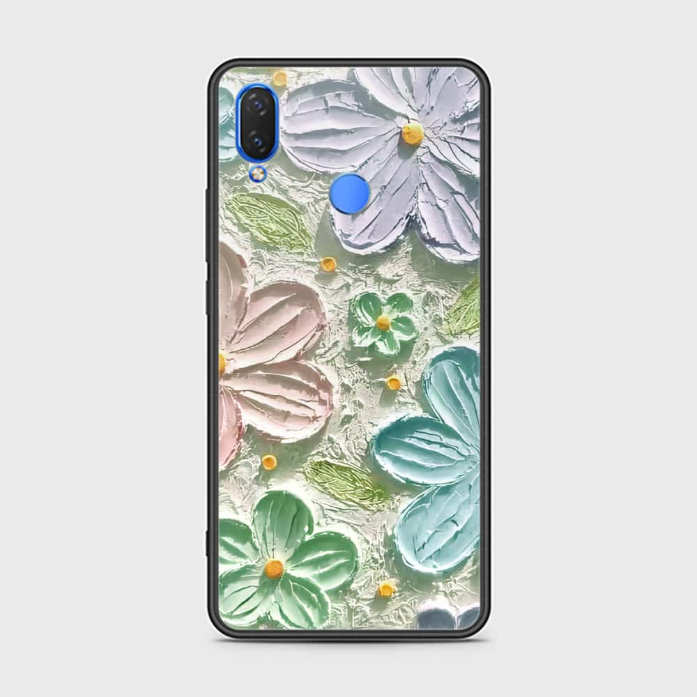 Huawei Y9 2019 Cover - Floral Series - Design 15 - Blue & Green - HQ Ultra Shine Premium Infinity Glass Soft Silicon Borders Case