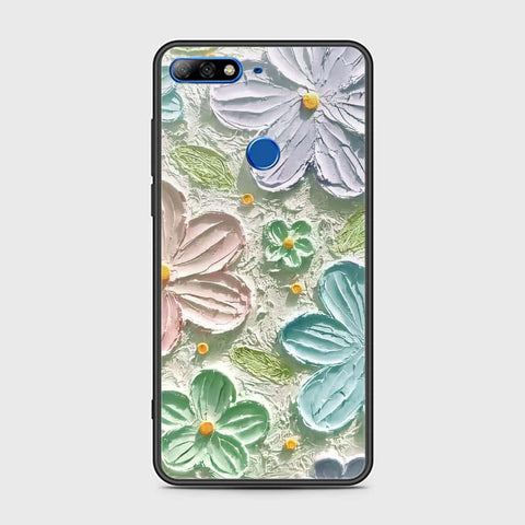 Huawei Y7 Prime 2018 Cover - Floral Series - Design 15 - Blue & Green - HQ Ultra Shine Premium Infinity Glass Soft Silicon Borders Case