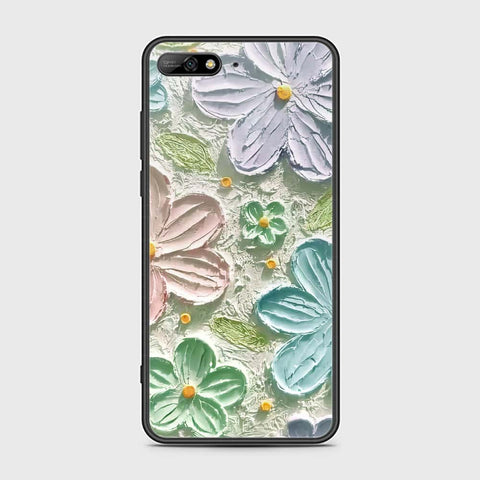 Huawei Y6 Prime 2018 Cover - Floral Series - Design 15 - Blue & Green - HQ Ultra Shine Premium Infinity Glass Soft Silicon Borders Case