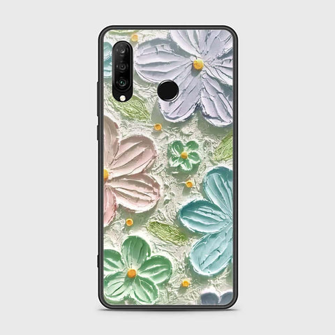 Huawei P30 lite Cover - Floral Series - Design 15 - Blue & Green - HQ Ultra Shine Premium Infinity Glass Soft Silicon Borders Case