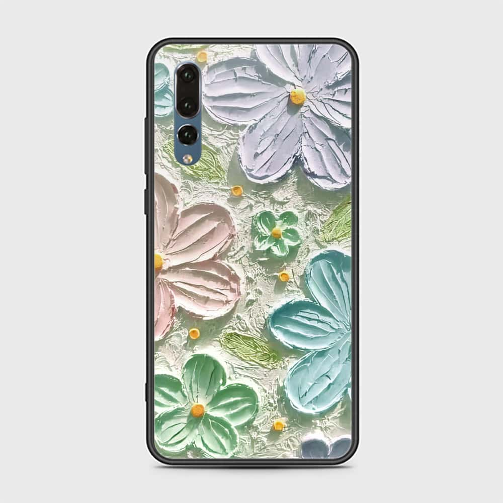 Huawei P20 Pro Cover - Floral Series - Design 15 - Blue & Green - HQ Ultra Shine Premium Infinity Glass Soft Silicon Borders Case