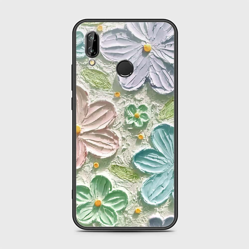 Huawei P20 Lite Cover - Floral Series - Design 15 - Blue & Green - HQ Ultra Shine Premium Infinity Glass Soft Silicon Borders Case