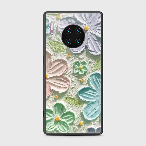 Huawei Mate 30 Pro Cover - Floral Series - Design 15 - Blue & Green - HQ Ultra Shine Premium Infinity Glass Soft Silicon Borders Case