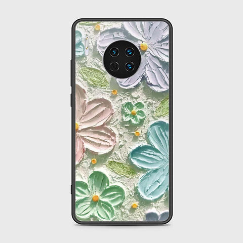 Huawei Mate 30 Cover - Floral Series - Design 15 - Blue & Green - HQ Ultra Shine Premium Infinity Glass Soft Silicon Borders Case