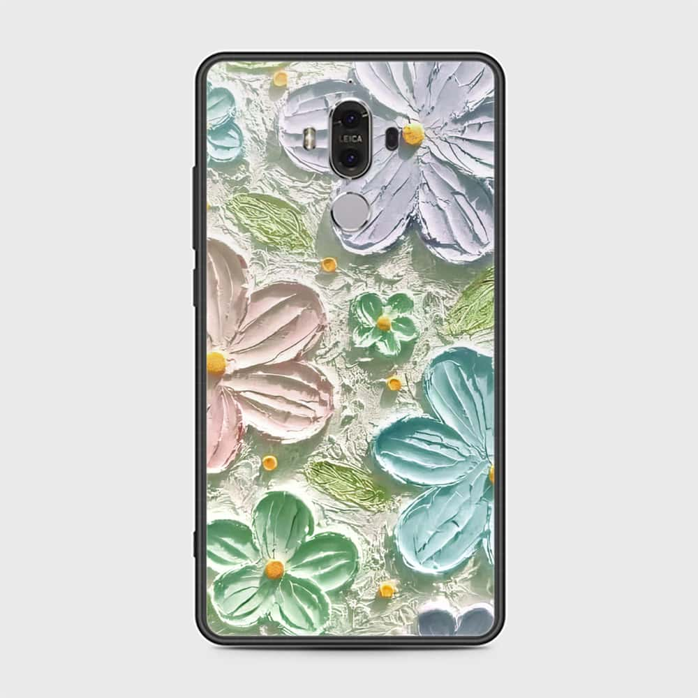 Huawei Mate 9 Cover - Floral Series - Design 15 - Blue & Green - HQ Ultra Shine Premium Infinity Glass Soft Silicon Borders Case