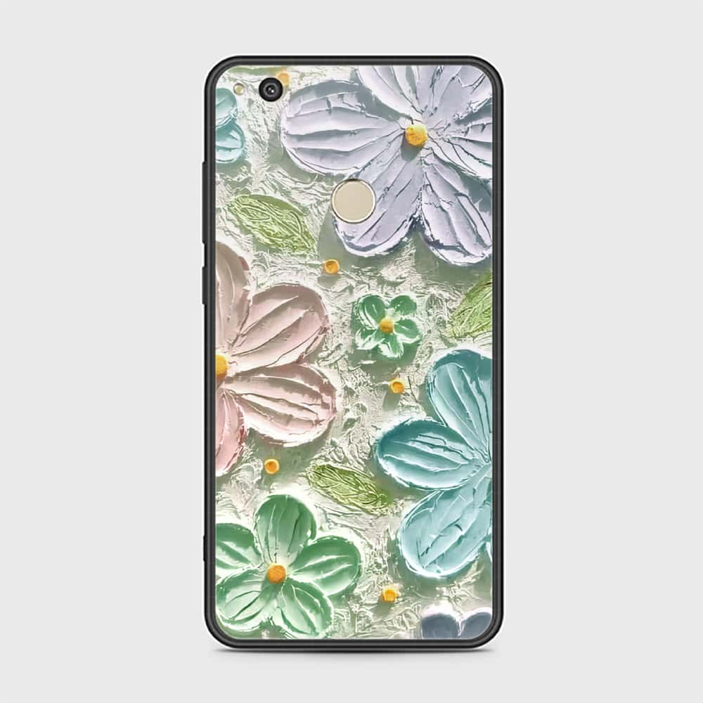 Huawei Honor 8 Lite Cover - Floral Series - Design 15 - Blue & Green - HQ Ultra Shine Premium Infinity Glass Soft Silicon Borders Case