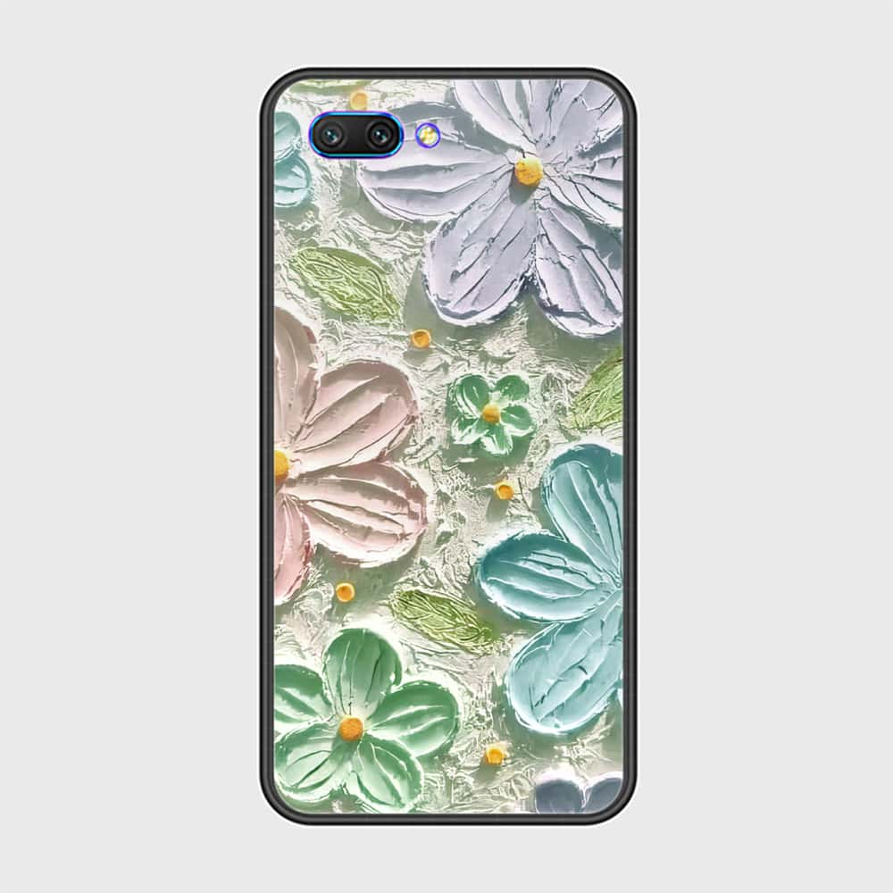 Huawei Honor 10 Cover - Floral Series - Design 15 - Blue & Green - HQ Ultra Shine Premium Infinity Glass Soft Silicon Borders Case