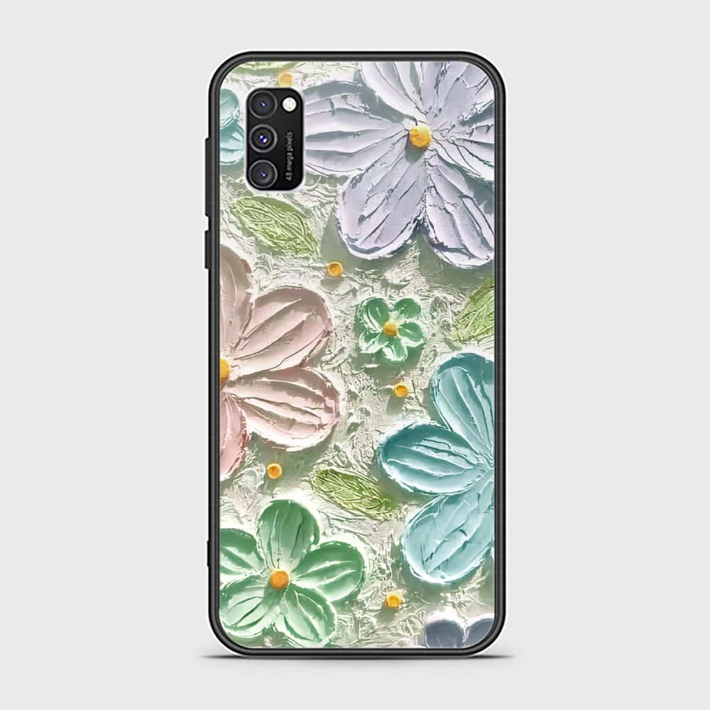 Samsung Galaxy A02s Cover - Floral Series - Design 15 - Blue & Green - HQ Ultra Shine Premium Infinity Glass Soft Silicon Borders Case