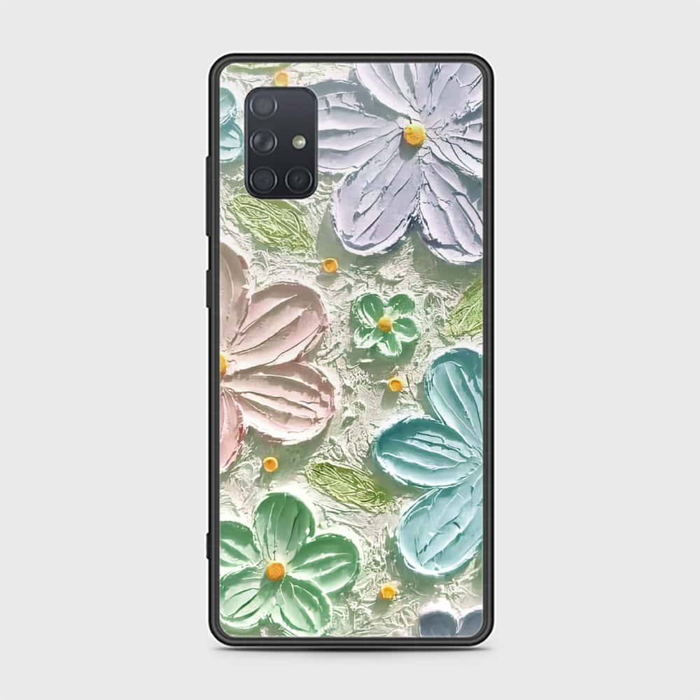 Samsung Galaxy A71 Cover - Floral Series - Design 15 - Blue & Green - HQ Ultra Shine Premium Infinity Glass Soft Silicon Borders Case