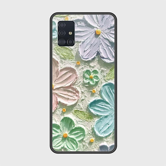 Samsung Galaxy A51 Cover - Floral Series - Design 15 - Blue & Green - HQ Ultra Shine Premium Infinity Glass Soft Silicon Borders Case