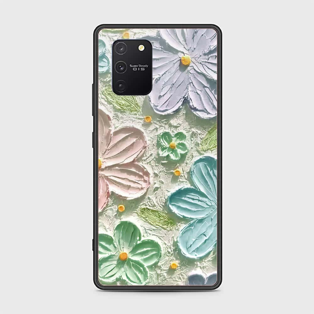 Samsung Galaxy A91 Cover - Floral Series - Design 15 - Blue & Green - HQ Ultra Shine Premium Infinity Glass Soft Silicon Borders Case