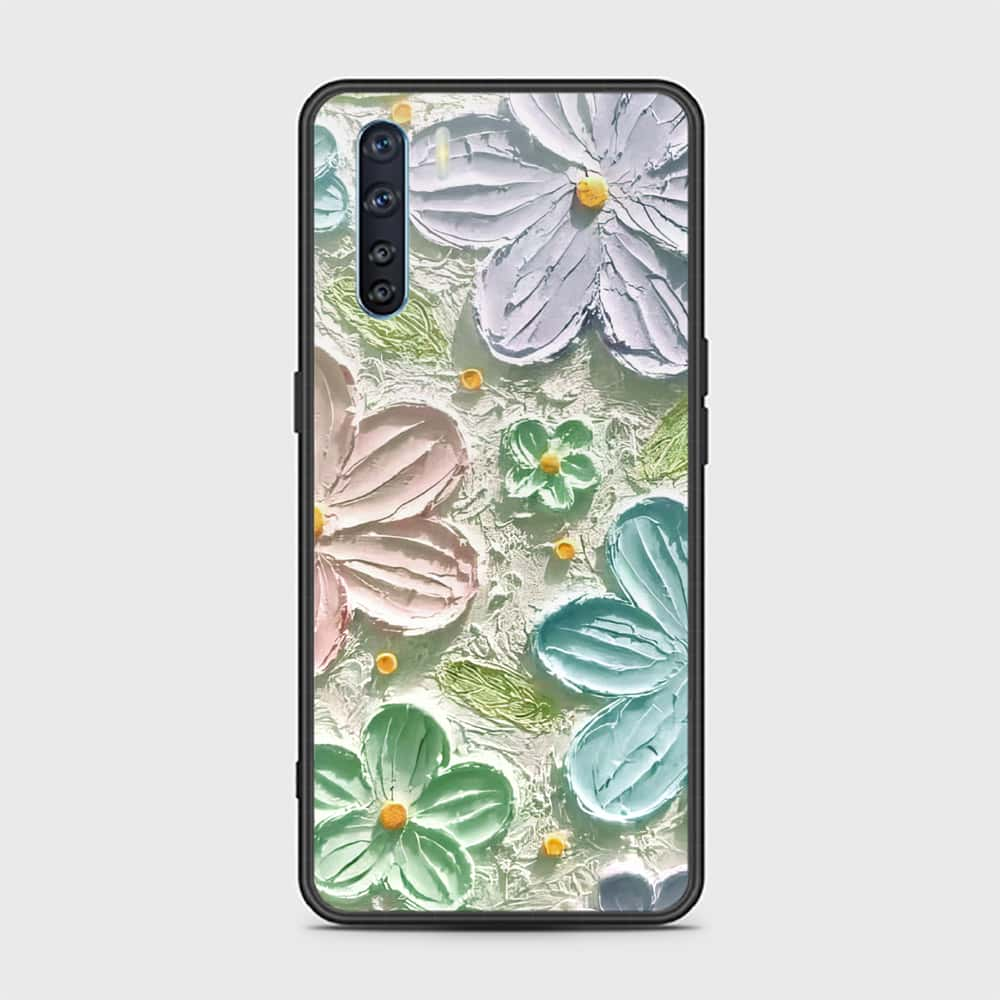 Oppo Reno 3 Cover - Floral Series - Design 15 - Blue & Green - HQ Ultra Shine Premium Infinity Glass Soft Silicon Borders Case