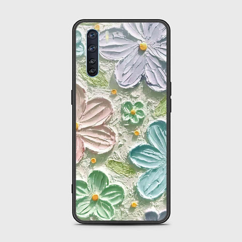 Oppo A91 Cover - Floral Series - Design 15 - Blue & Green - HQ Ultra Shine Premium Infinity Glass Soft Silicon Borders Case