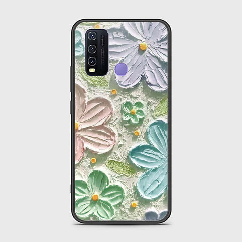 Vivo Y30 Cover - Floral Series - Design 15 - Blue & Green - HQ Ultra Shine Premium Infinity Glass Soft Silicon Borders Case