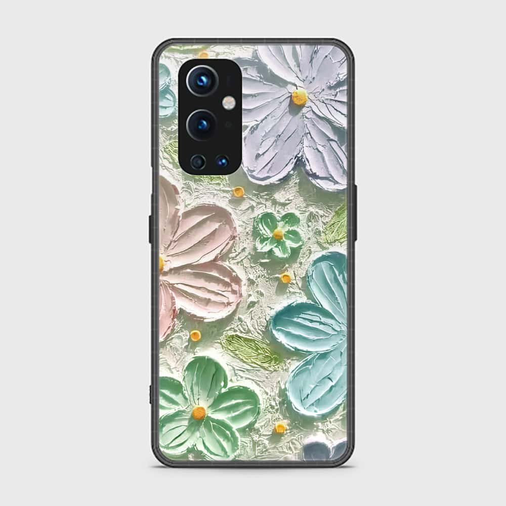 OnePlus 9 Pro Cover - Floral Series - Design 15 - Blue & Green - HQ Ultra Shine Premium Infinity Glass Soft Silicon Borders Case