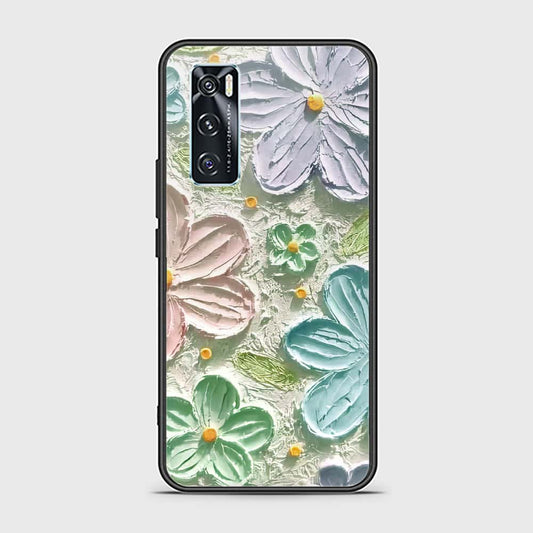 Vivo V20 SE Cover - Floral Series - Design 15 - Blue & Green - HQ Ultra Shine Premium Infinity Glass Soft Silicon Borders Case