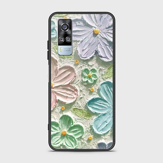 Vivo Y51 (2020 December) Cover - Floral Series - Design 15 - Blue & Green - HQ Ultra Shine Premium Infinity Glass Soft Silicon Borders Case