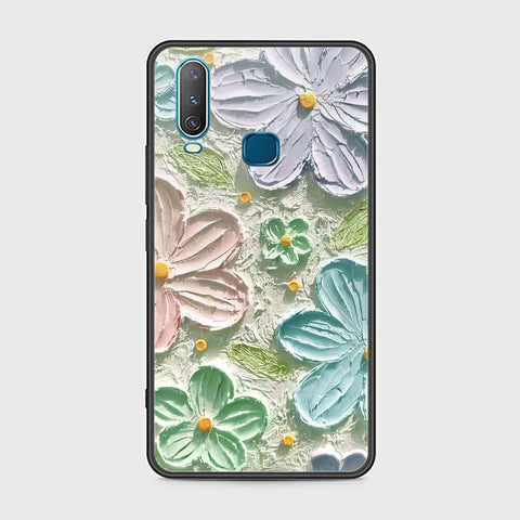 Vivo Y15 Cover - Floral Series - Design 15 - Blue & Green - HQ Ultra Shine Premium Infinity Glass Soft Silicon Borders Case