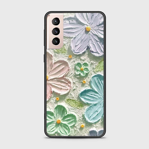 Samsung Galaxy S21 5G Cover - Floral Series - Design 15 - Blue & Green - HQ Ultra Shine Premium Infinity Glass Soft Silicon Borders Case