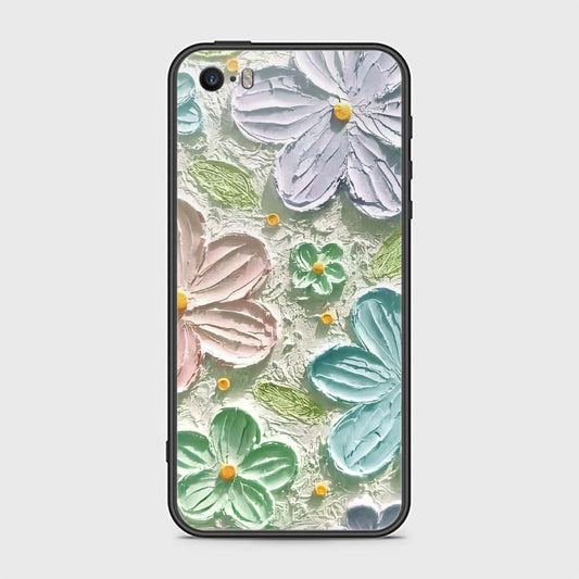 iPhone SE Cover - Floral Series - Design 15 - Blue & Green - HQ Ultra Shine Premium Infinity Glass Soft Silicon Borders Case