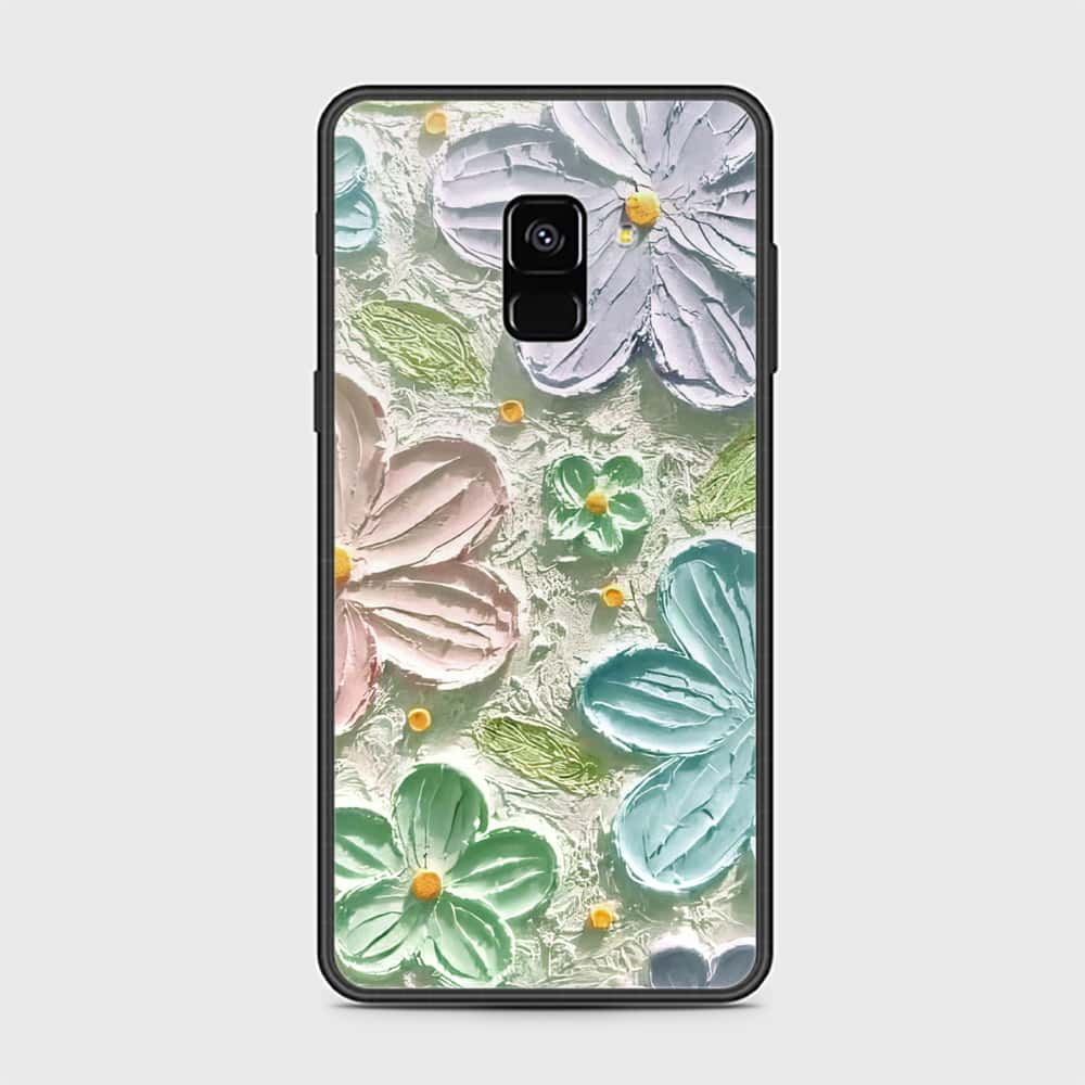 Samsung Galaxy A8 2018 Cover - Floral Series - Design 15 - Blue & Green - HQ Ultra Shine Premium Infinity Glass Soft Silicon Borders Case